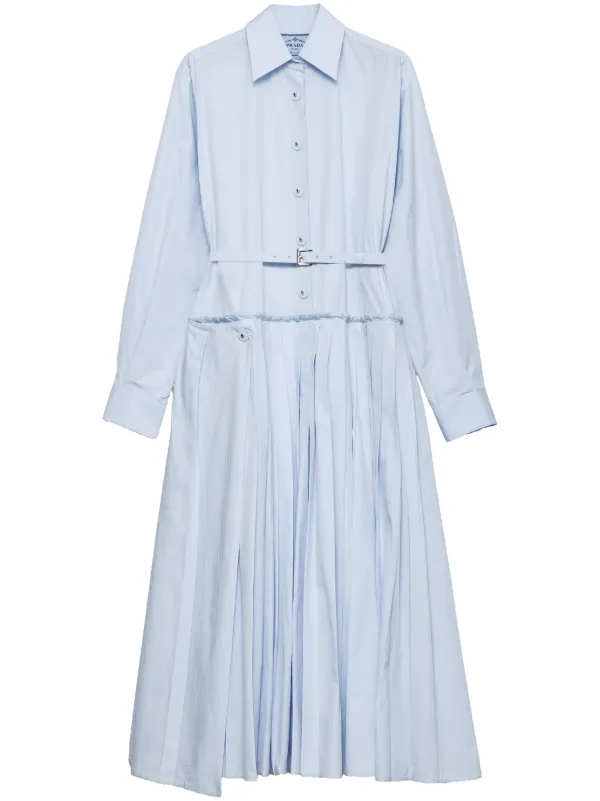 blue prada dress Prada Pleated Poplin Dress | Blue