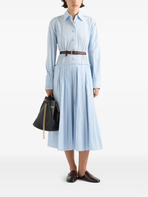 Prada Pleated Poplin Dress | Blue | FARFETCH
