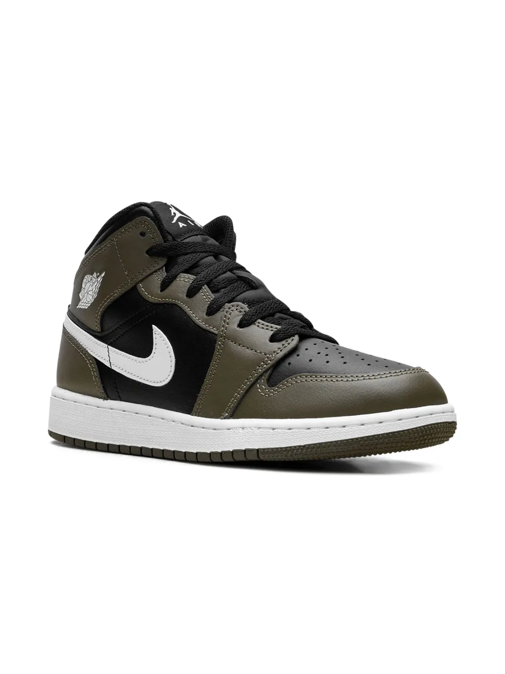 Jordan Kids Jordan 1 Mid "Black White Medium Olive" sneakers