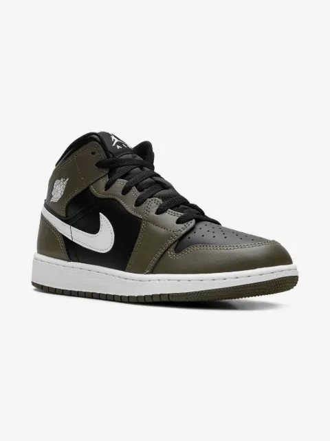 Jordan Kids Jordan 1 Mid "Black/White/Medium Olive" sneakers