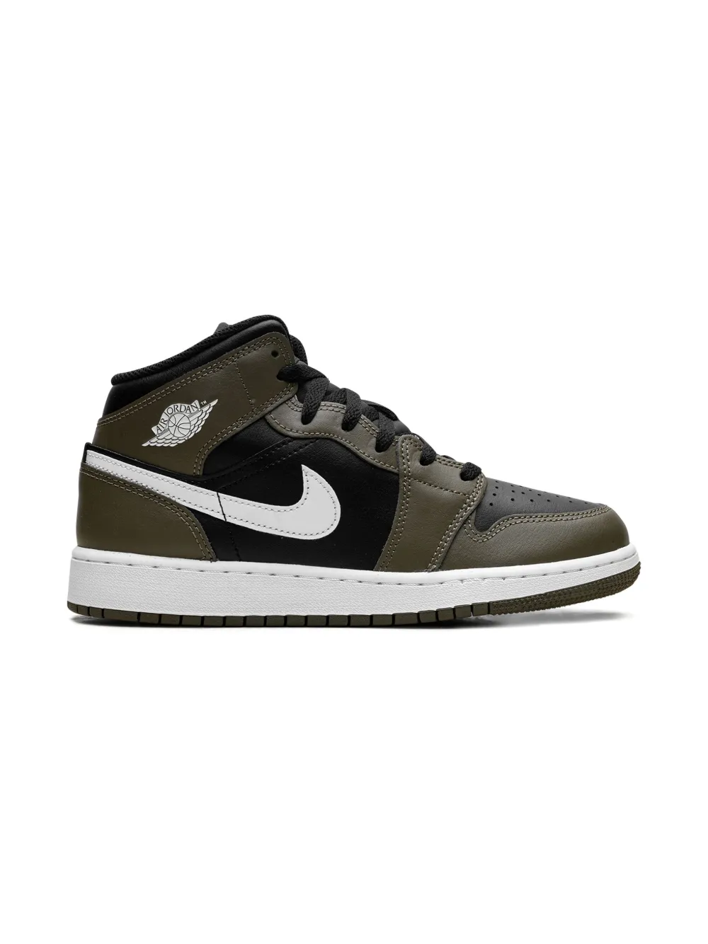 Jordan Kids Jordan 1 Mid "Black/White/Medium Olive" sneakers - Zwart