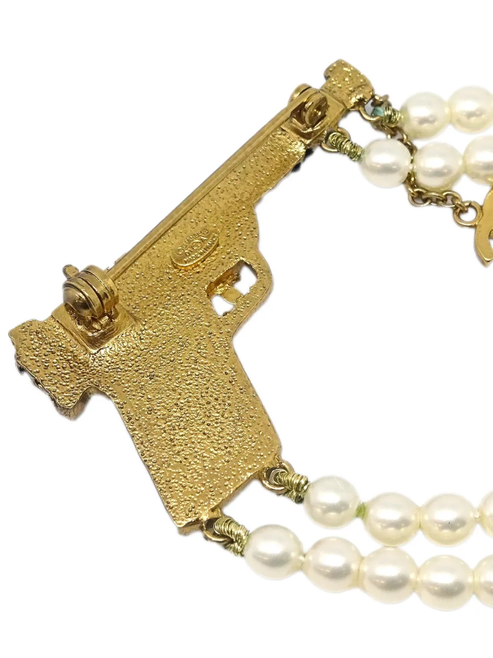 Pre-owned Chanel 2001 Gun-motif Brooch In Gold
