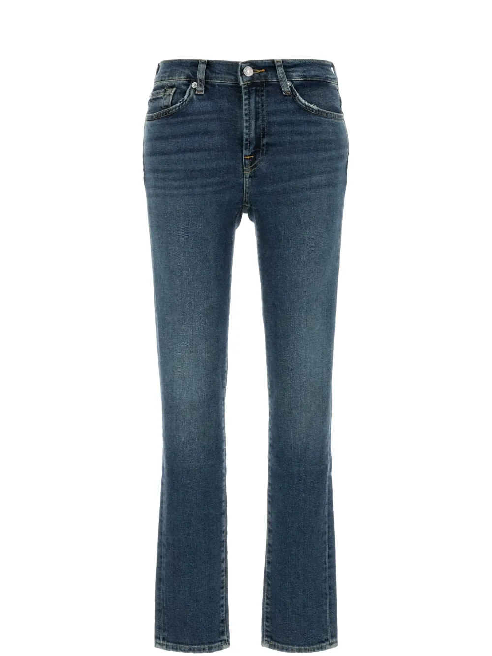 7 For All Mankind Faded Wash Denim Trousers With Belt Loops In Blue