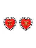CHANEL Pre-Owned 1995 rhinestone heart clip-on earrings - Gold