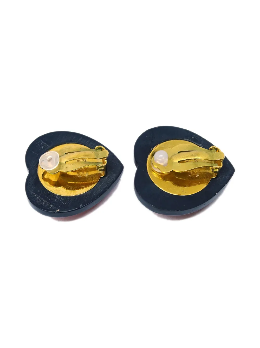 Pre-owned Chanel 1995 Rhinestone Heart Clip-on Earrings In Gold