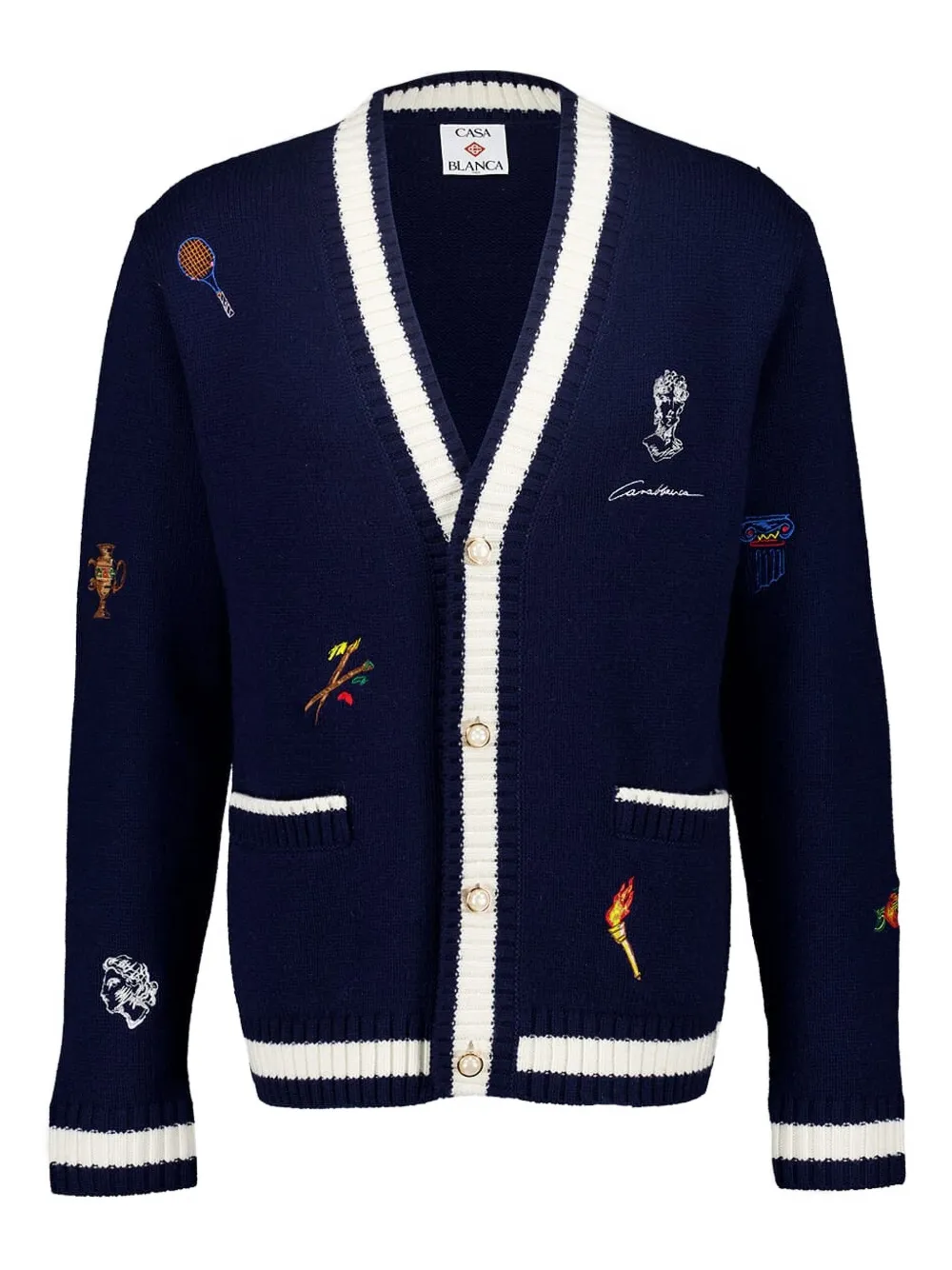 embroidered-logo v-neck cardigan