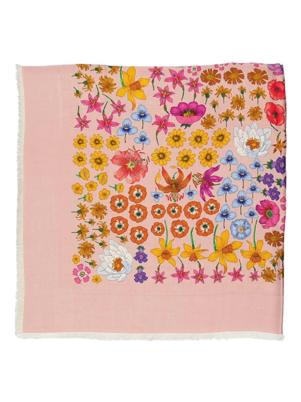 Gucci Sjaal met bloemenprint en franje - Roze
