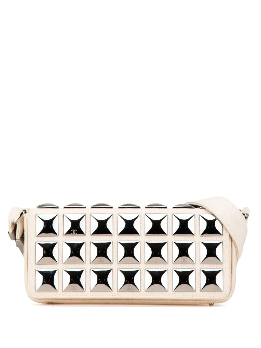 CHANEL Pre-Owned 2003-2004 CC Jersey Pyramid Stud Flap shoulder bag | White | Image 1