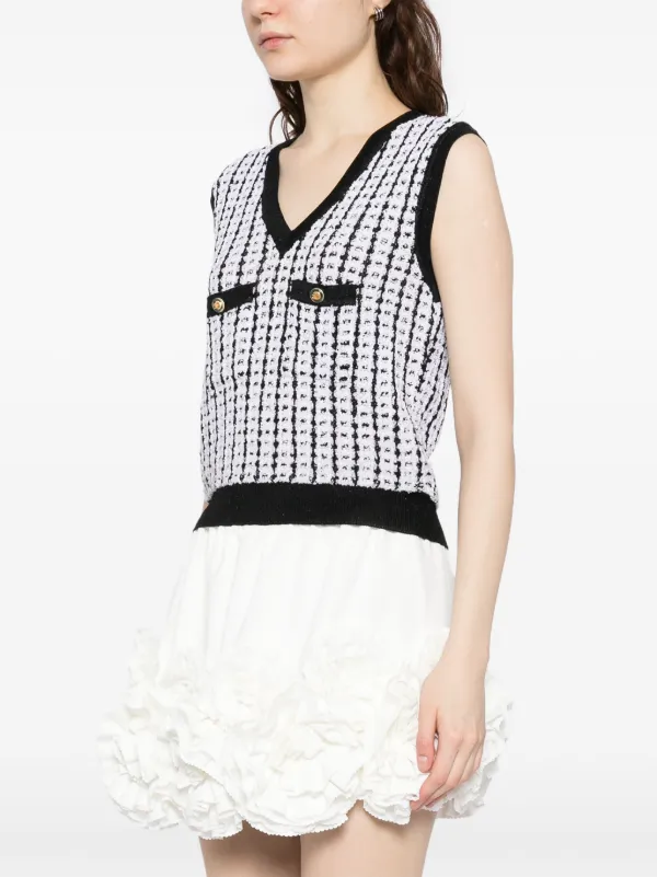 CHANEL ノースリーブ　コットン　ホワイト×ブラック　ボーダー　トップス CHANEL（シャネル） ボーダー ニット カットソー 38 ブラック 黒