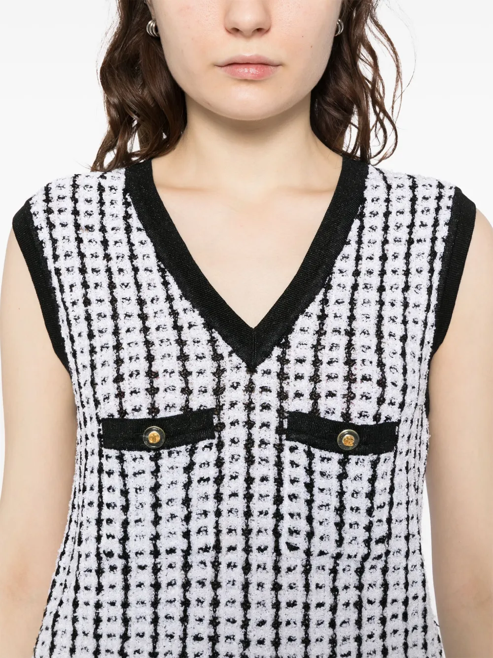 Pre-owned Chanel 1997 Sleeveless Vest Sweater Top In Black