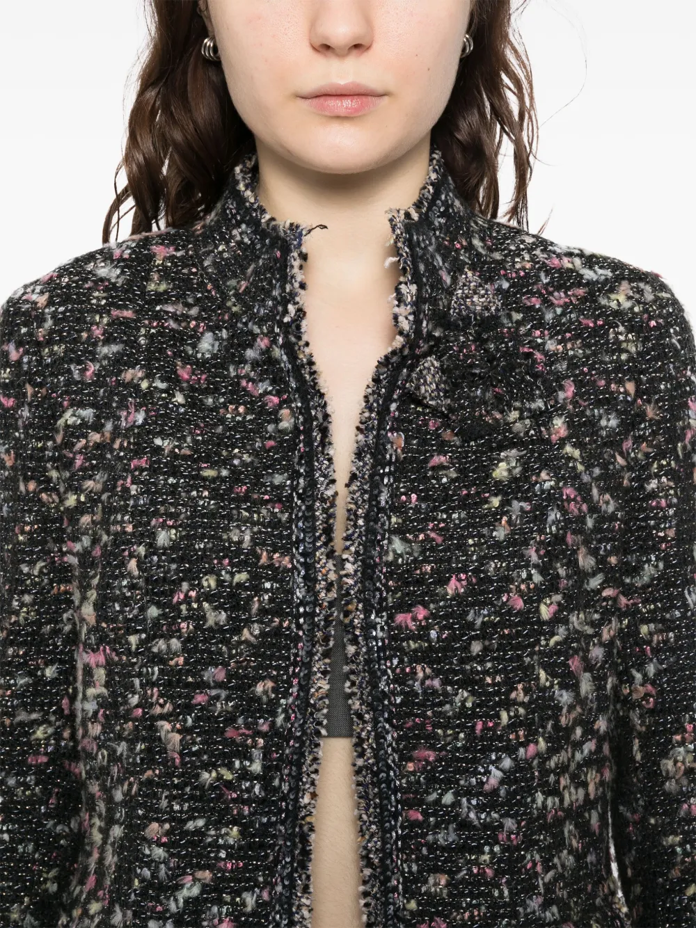 Pre-owned Chanel 2004 Collarless Jacket In Black