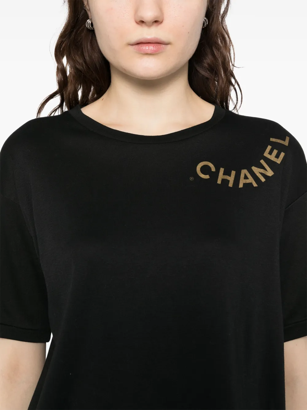 Pre-owned Chanel 1990-2000s Round Neck Short Sleeve Top In Black
