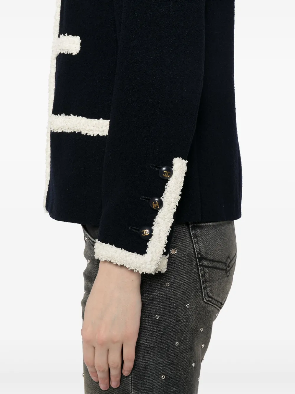 Pre-owned Chanel 1996 Collarless Jacket In Blue