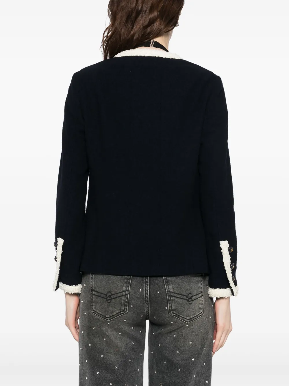 Pre-owned Chanel 1996 Collarless Jacket In Blue