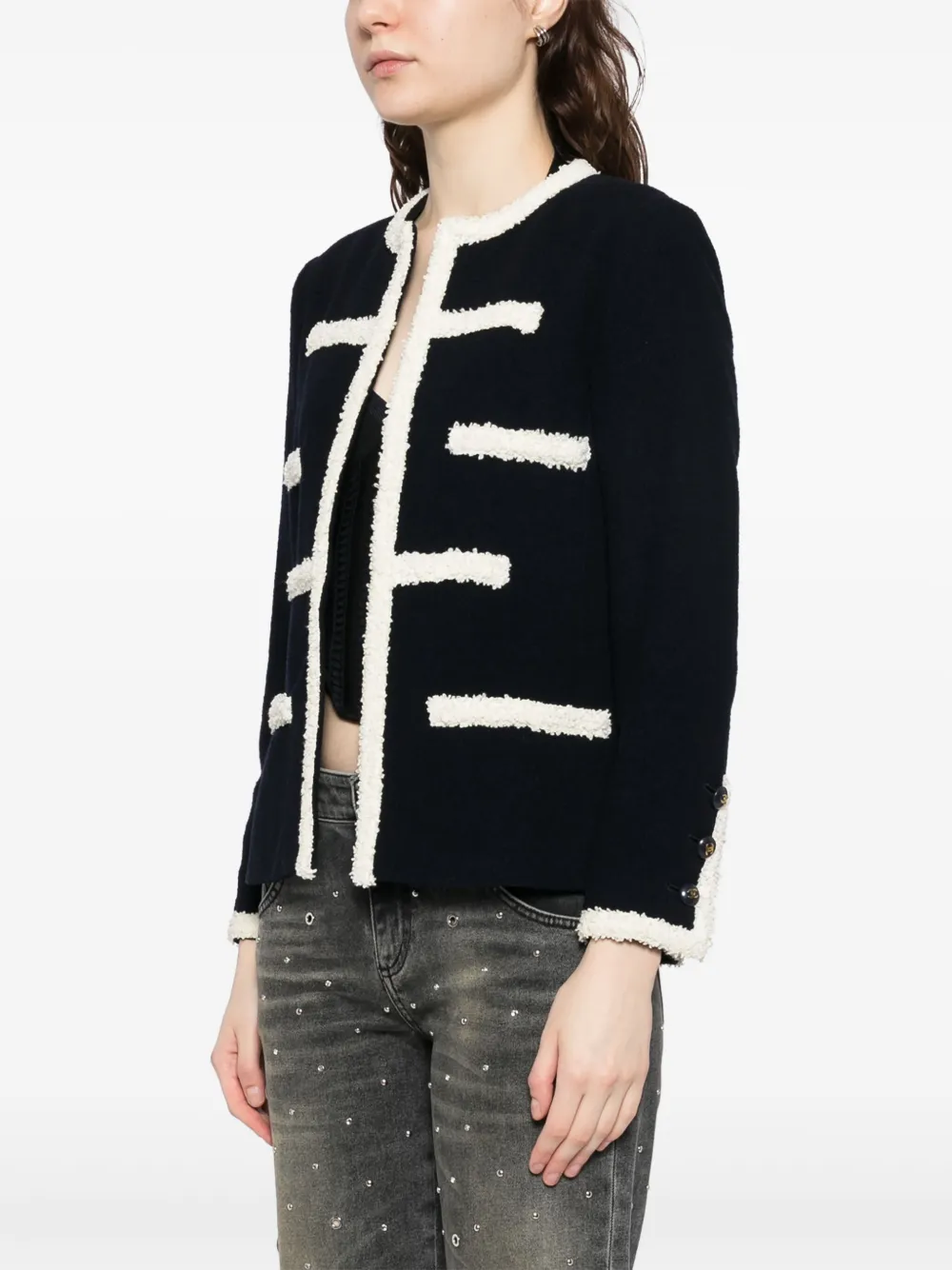 Pre-owned Chanel 1996 Collarless Jacket In Blue