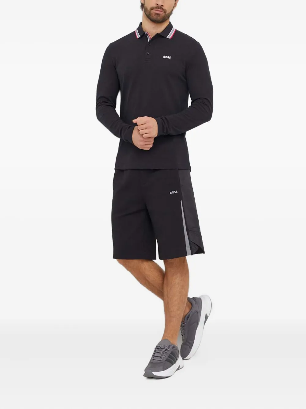 BOSS Poloshirt met lange mouwen en kraag - Zwart