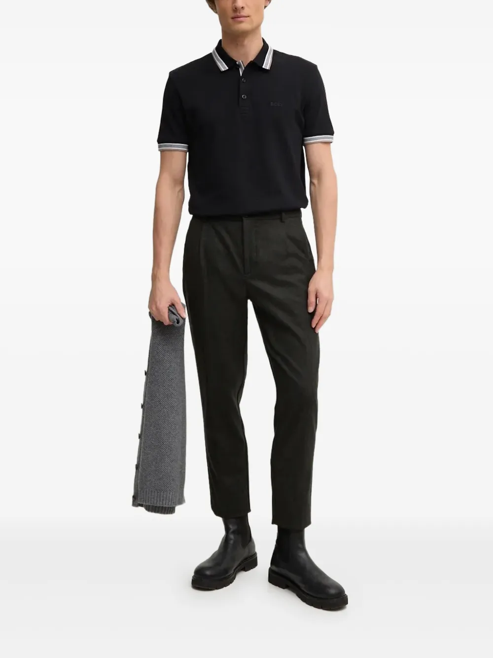 BOSS striped-collar polo shirt | Black | Image 1