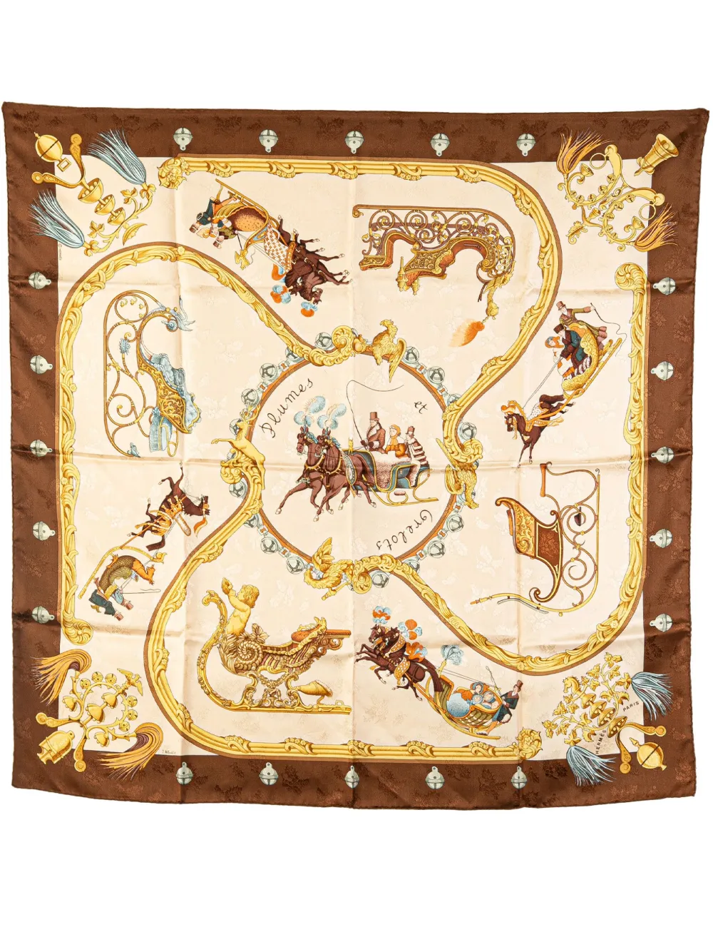 Hermès Pre-Owned 20th Century Plumes Et Grelots シルク スカーフ - ブラウン Hermès Pre-Owned 20th Century Plumes Et Grelots シルク スカーフ - ブラウン