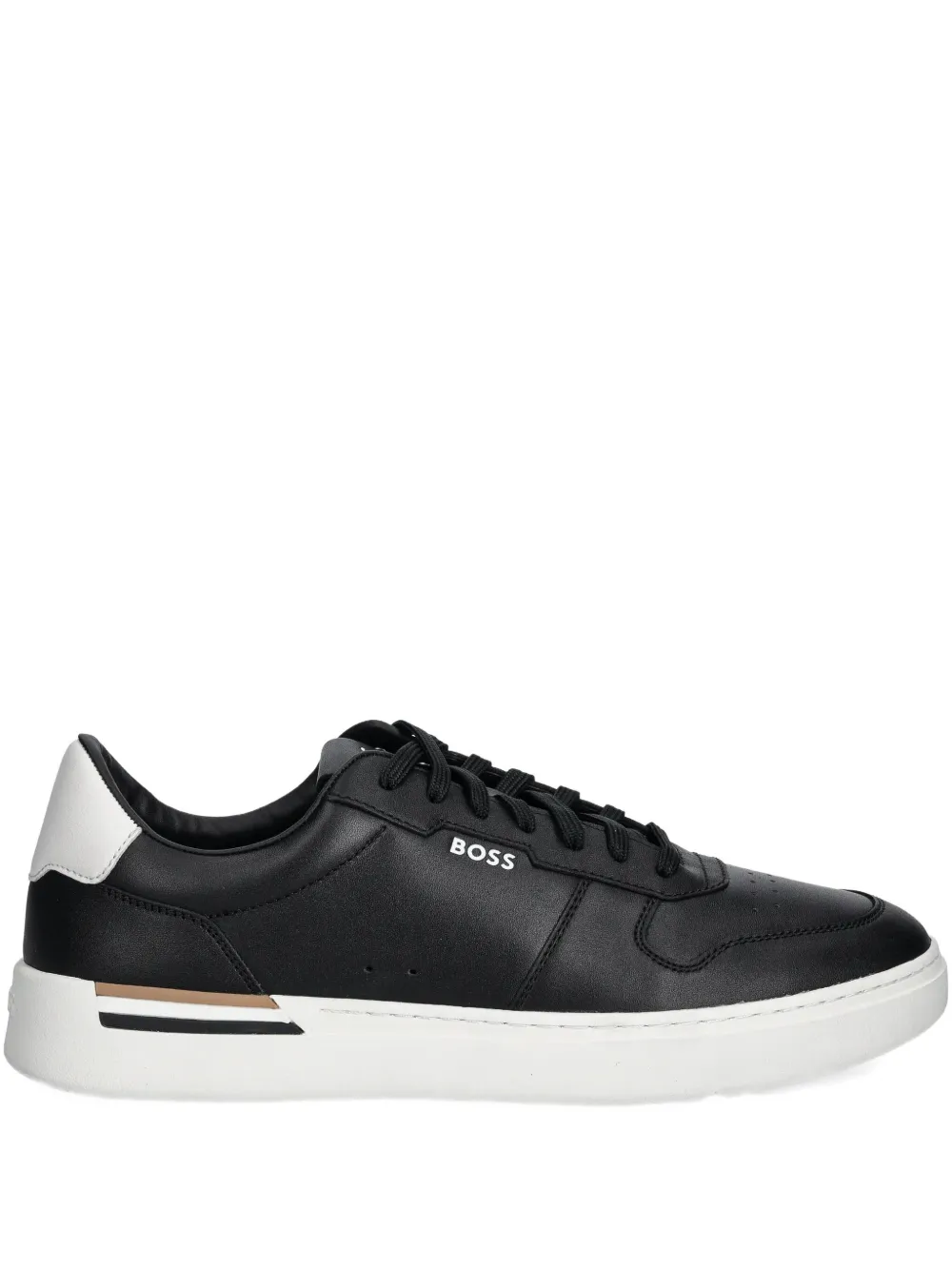 Hugo Boss Leather Trainers With Signature-stripe Details In Black
