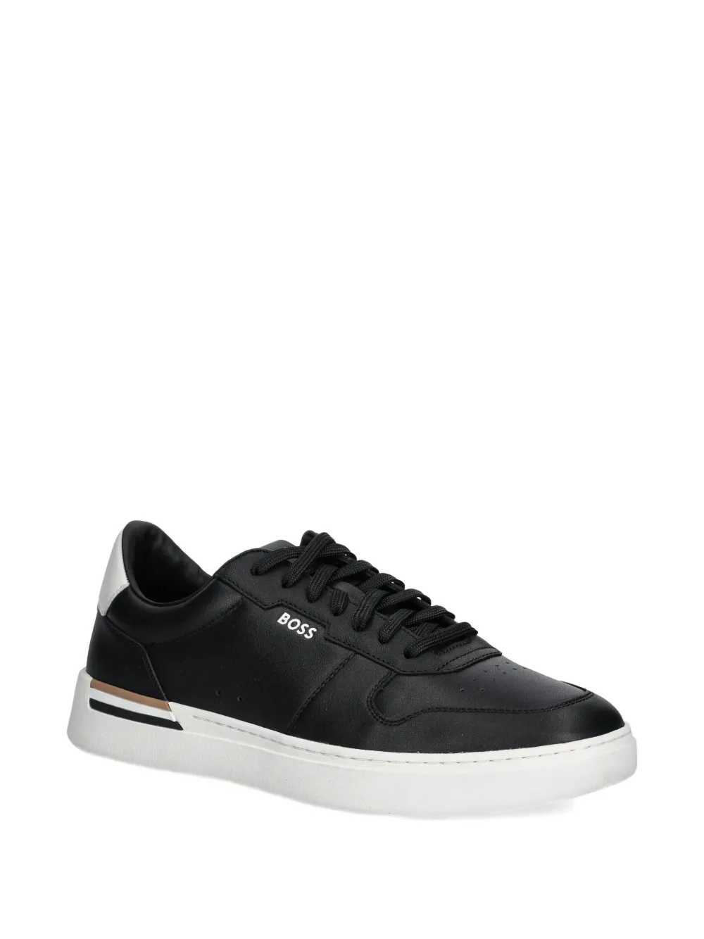 Hugo Boss Leather Trainers With Signature-stripe Details In Black