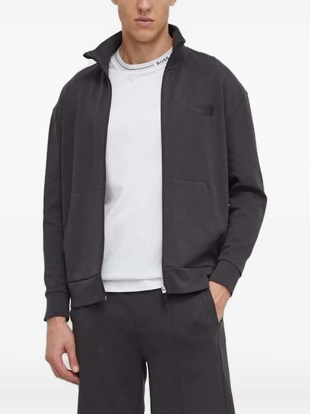 BOSS Sweater met logoplakkaat Zwart