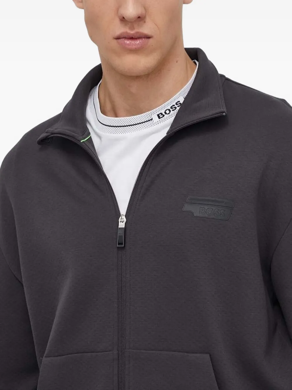 BOSS Sweater met logoplakkaat Zwart