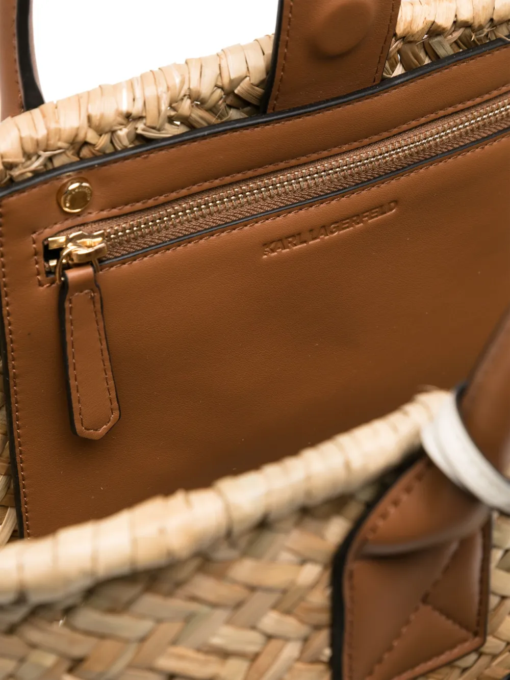 Karl Lagerfeld Mediuma K signature raffia strandtas Bruin