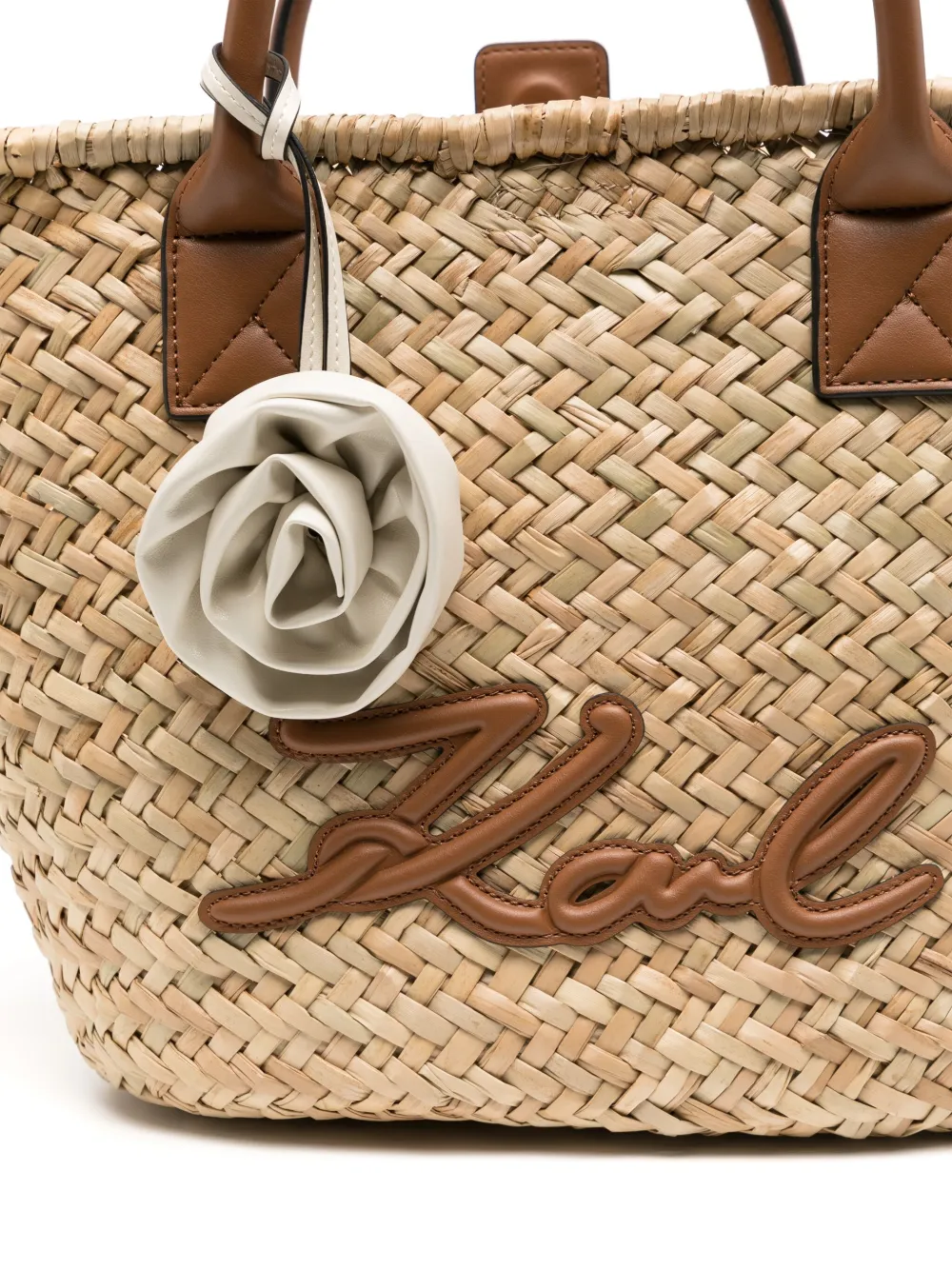 Karl Lagerfeld Mediuma K signature raffia strandtas Bruin