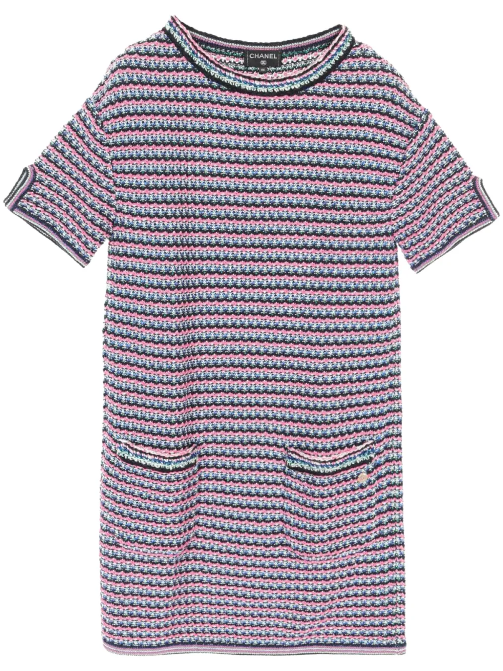 Pre-owned Chanel 1986-1988 Striped Mini Dress In Pink
