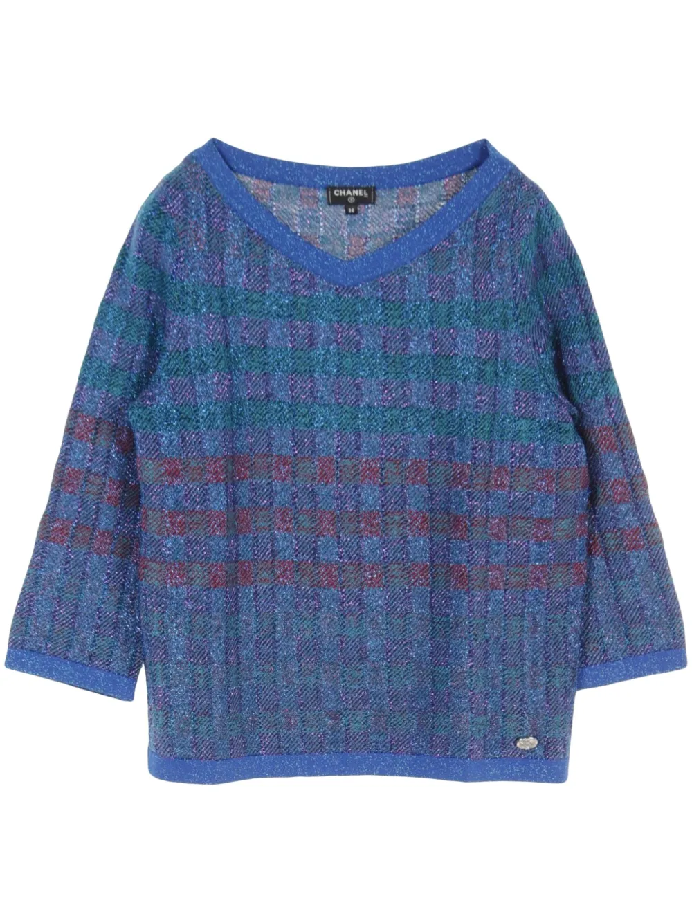CHANEL Pre-Owned 1986-1988 checked knitted T-shirt | Blue | Image 1