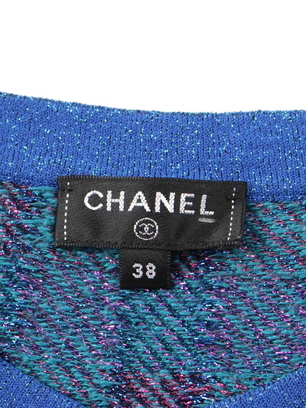 Pre-owned Chanel 1986-1988 Checked Knitted T-shirt In Blue