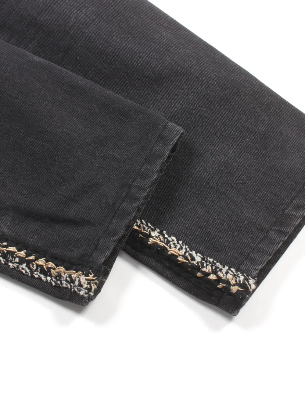 Pre-owned Chanel 1986-1988 Tweed-trim Jeans In Black