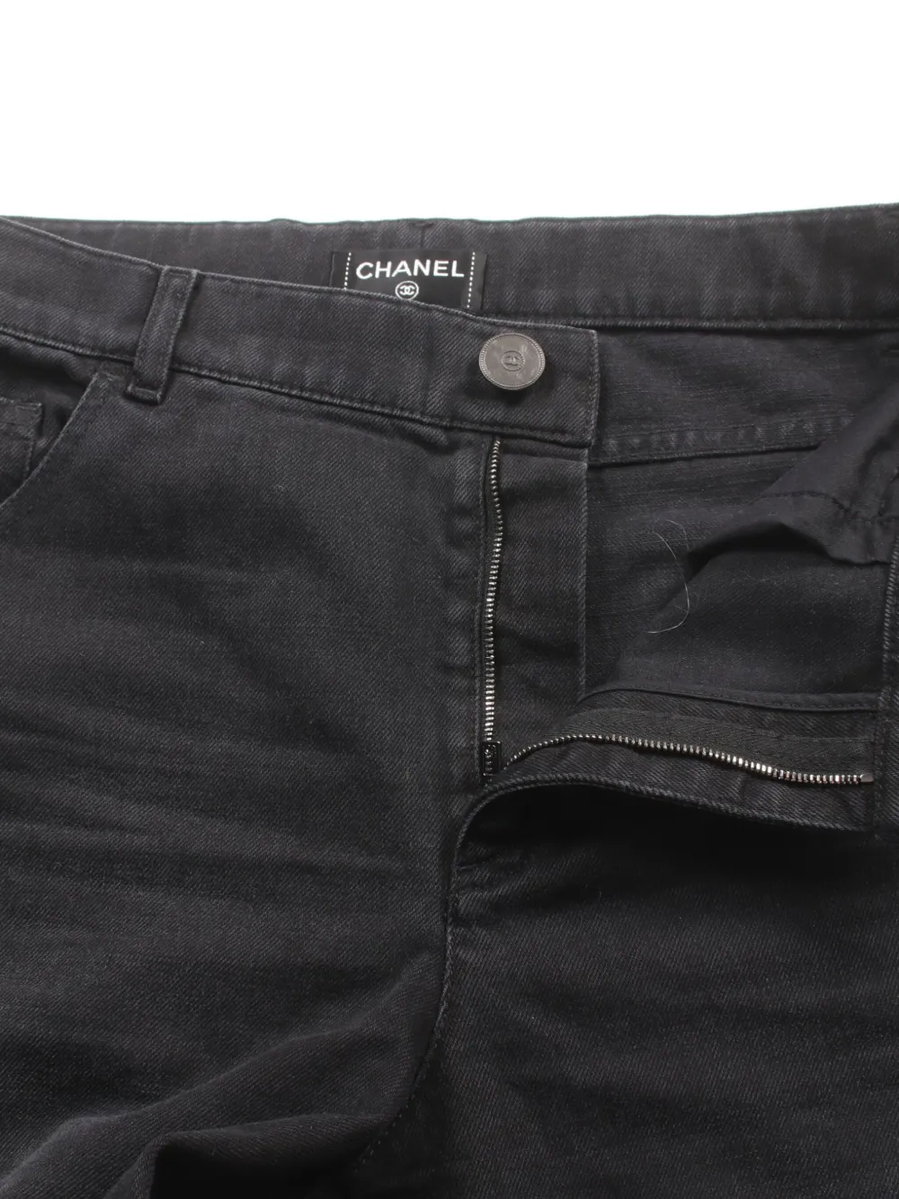 Pre-owned Chanel 1986-1988 Tweed-trim Jeans In Black