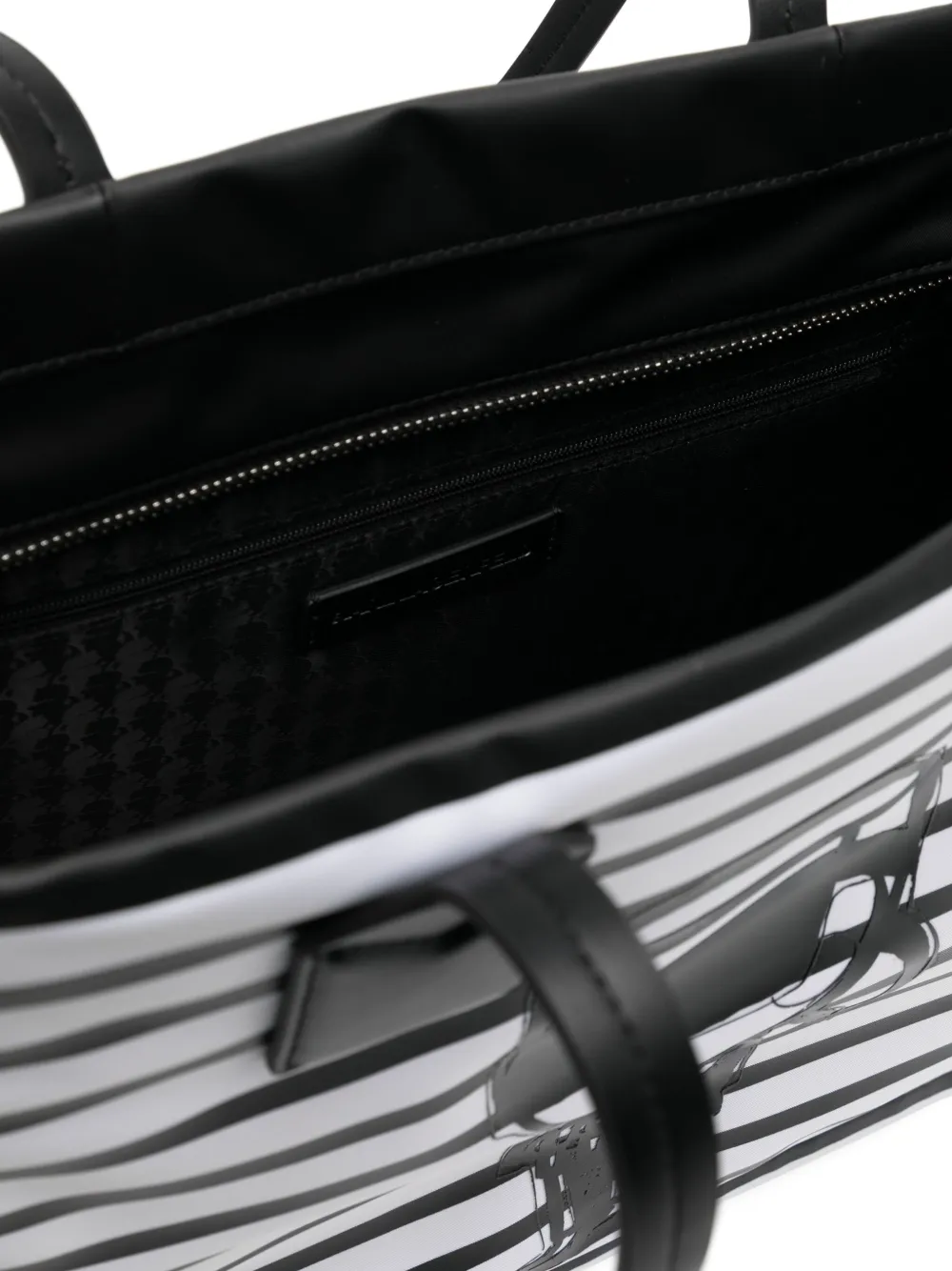 Shop Karl Lagerfeld Ikon Striped Medium Tote Bag In Black