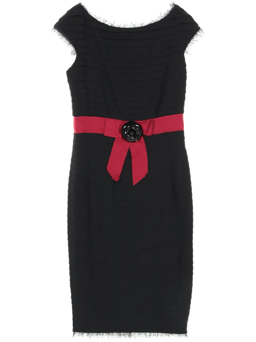 CHANEL Pre-Owned 1986-1988 Camellia-brooch midi dress | Black | Image 1