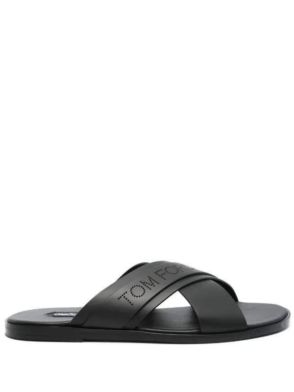Tom Ford Black Perforated Slide Sandals Tom Ford Logo-Perforated Slides in Black for Men | Lyst main image 3
