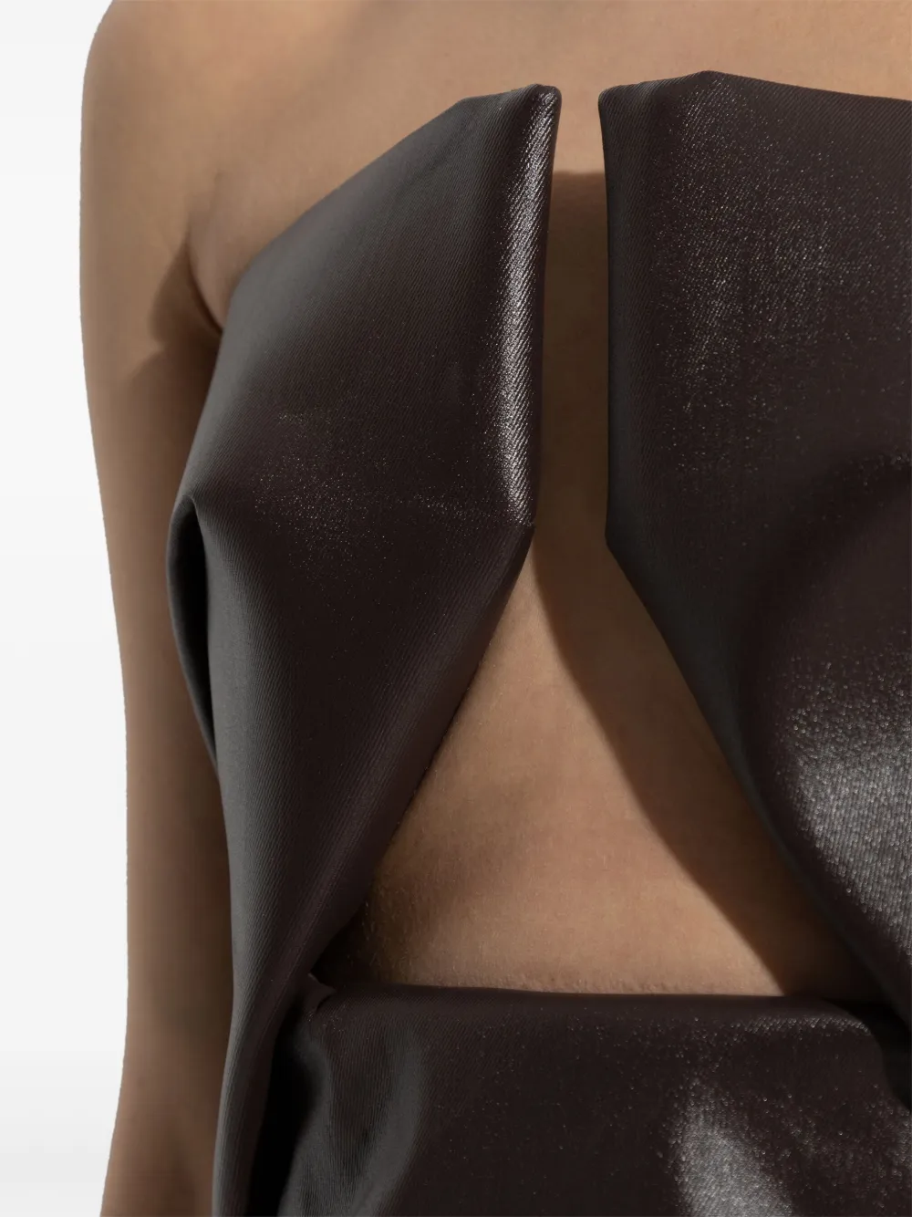 Rick Owens Strapless Coated Denim Gown In Brown