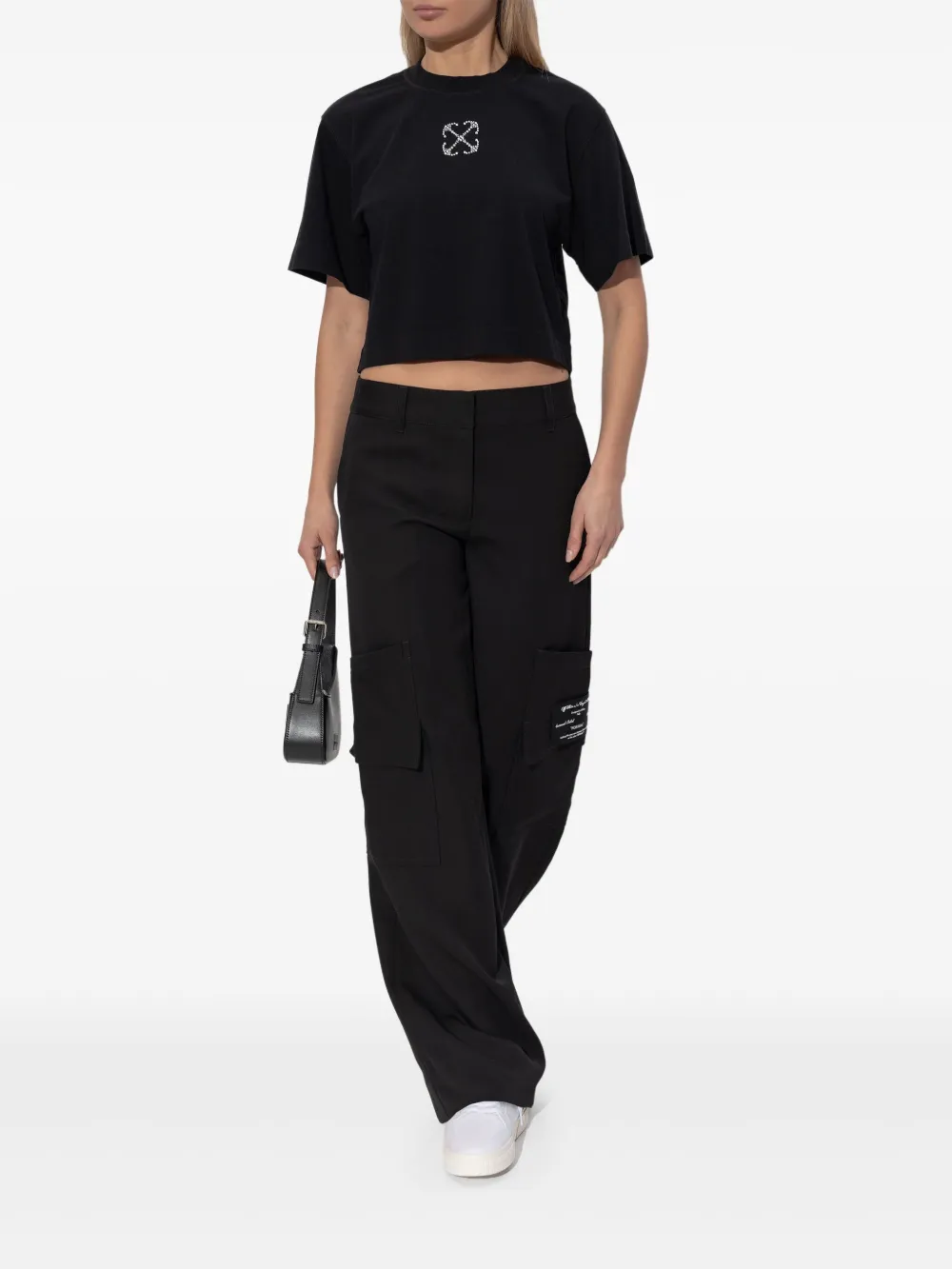 Off-White Cropped T-shirt met logo van sieraden - Zwart