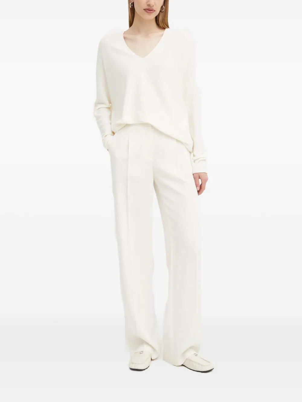 Hugo Boss V-neck Knit Sweater In White