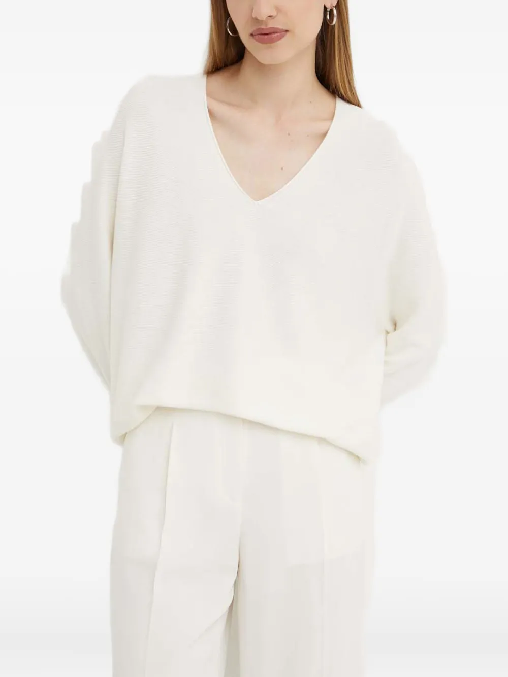 Hugo Boss V-neck Knit Sweater In White