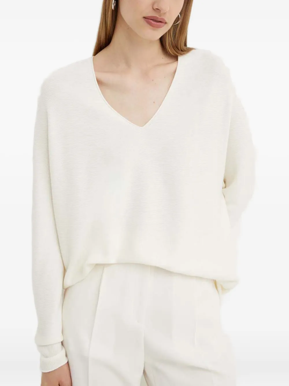 Hugo Boss V-neck Knit Sweater In White