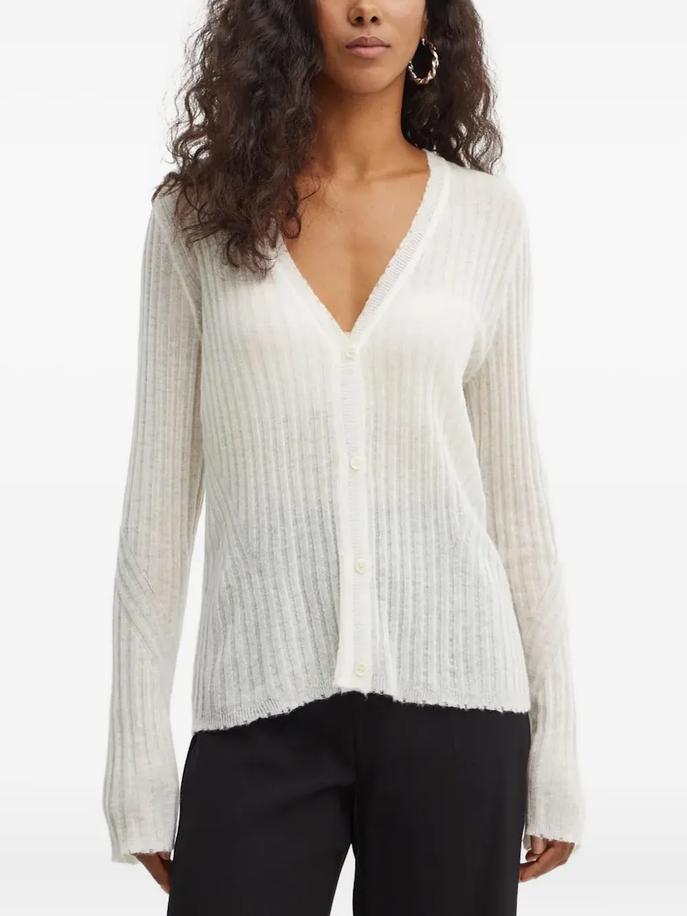 Hugo Boss Ribbed V-neck Cardigan In White