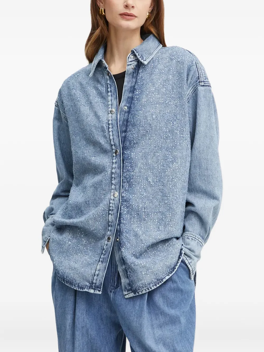 Hugo Boss Crystal-embellished Denim Shirt In Blue