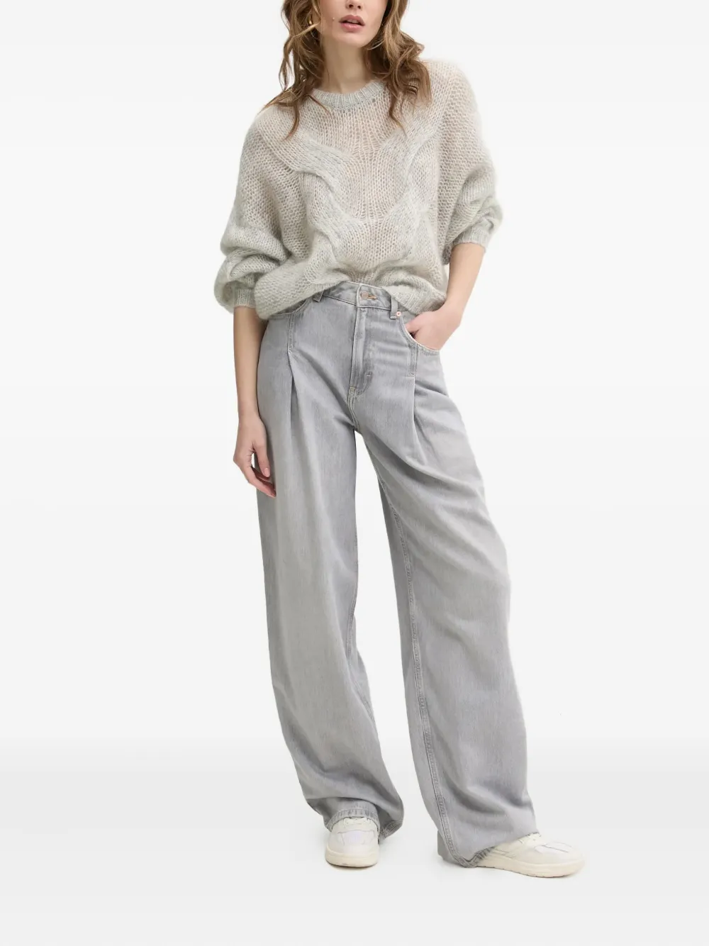 Hugo Boss Pleated Wide-leg Jeans In Gray