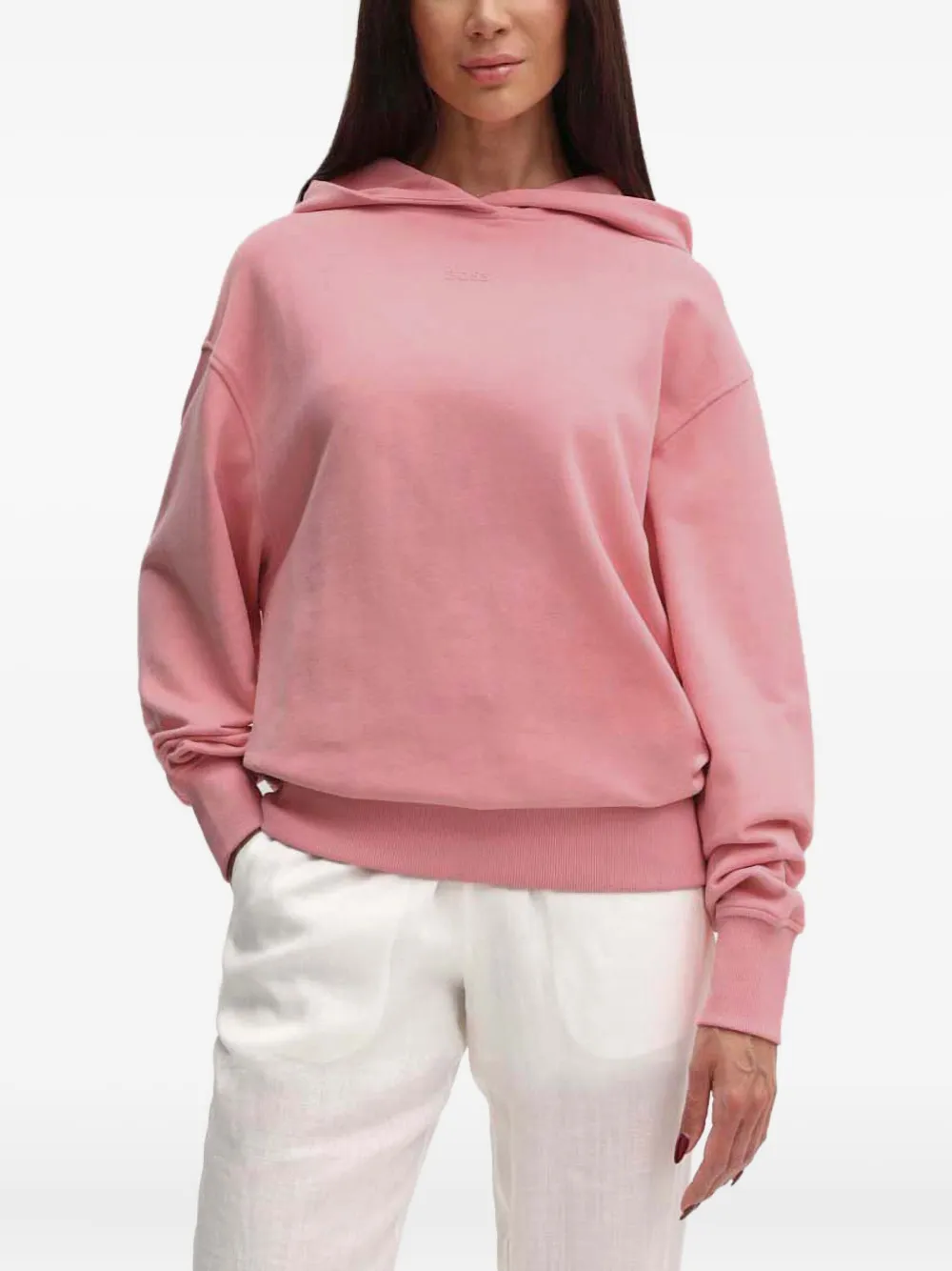 Hugo Boss Embossed-logo Hoodie In Pink
