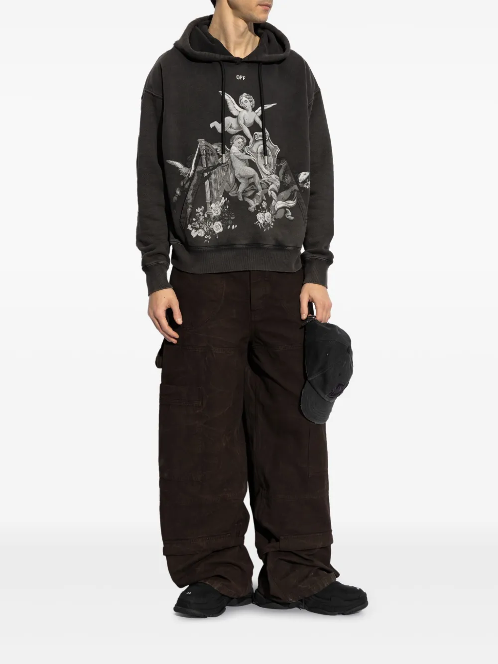 Off-White Hoodie met grafische engelprint - Zwart