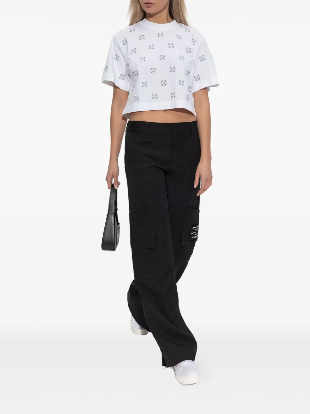 Off-White Cropped T-shirt met geborduurd monogram - Wit