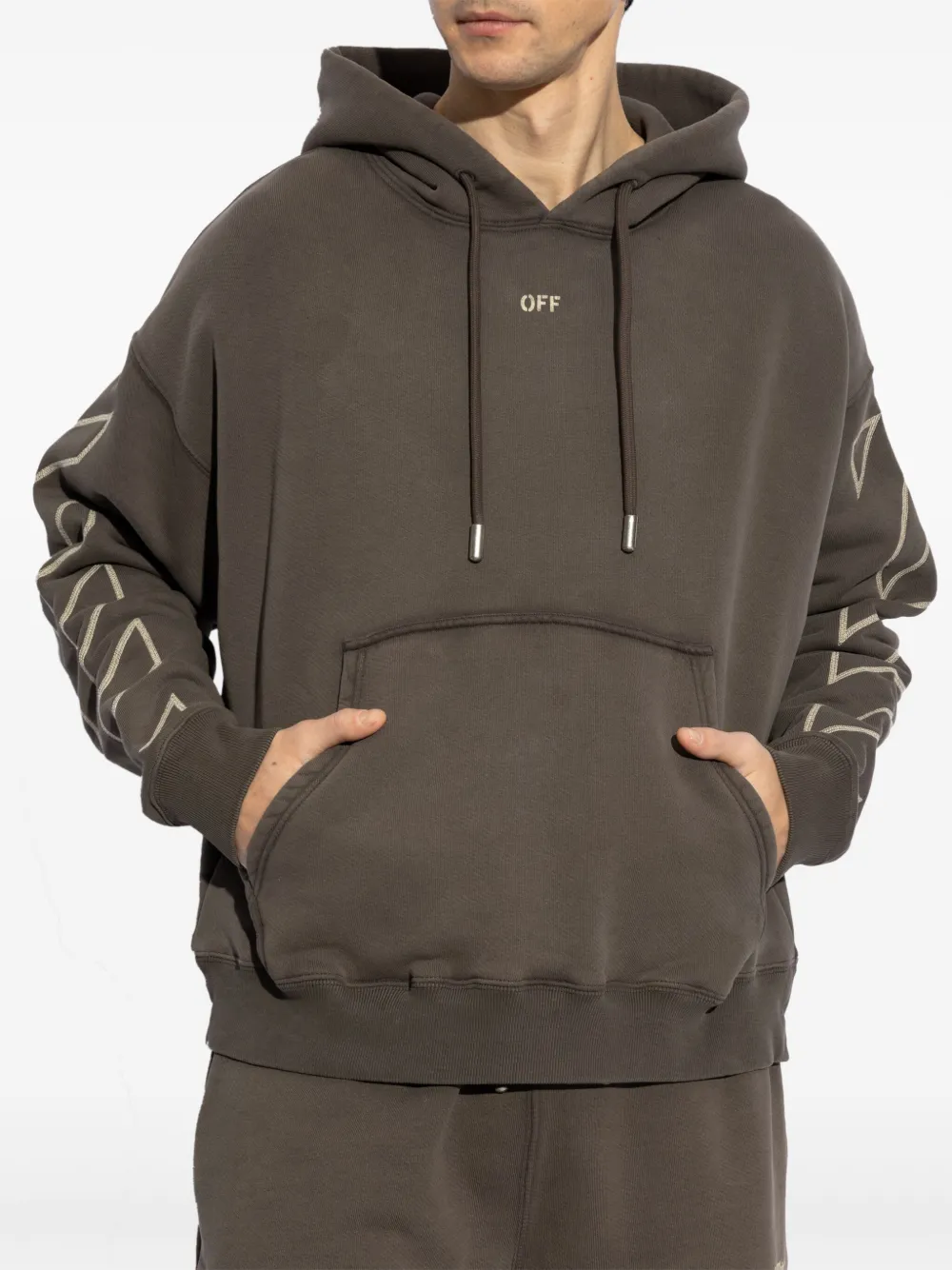 Off-White Katoenen hoodie met Arrow-applicatie Bruin