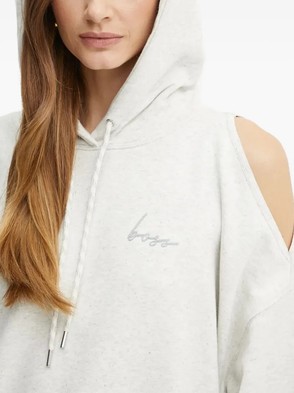 Hugo Boss Logo-embroidered Cut-out Hoodie In White