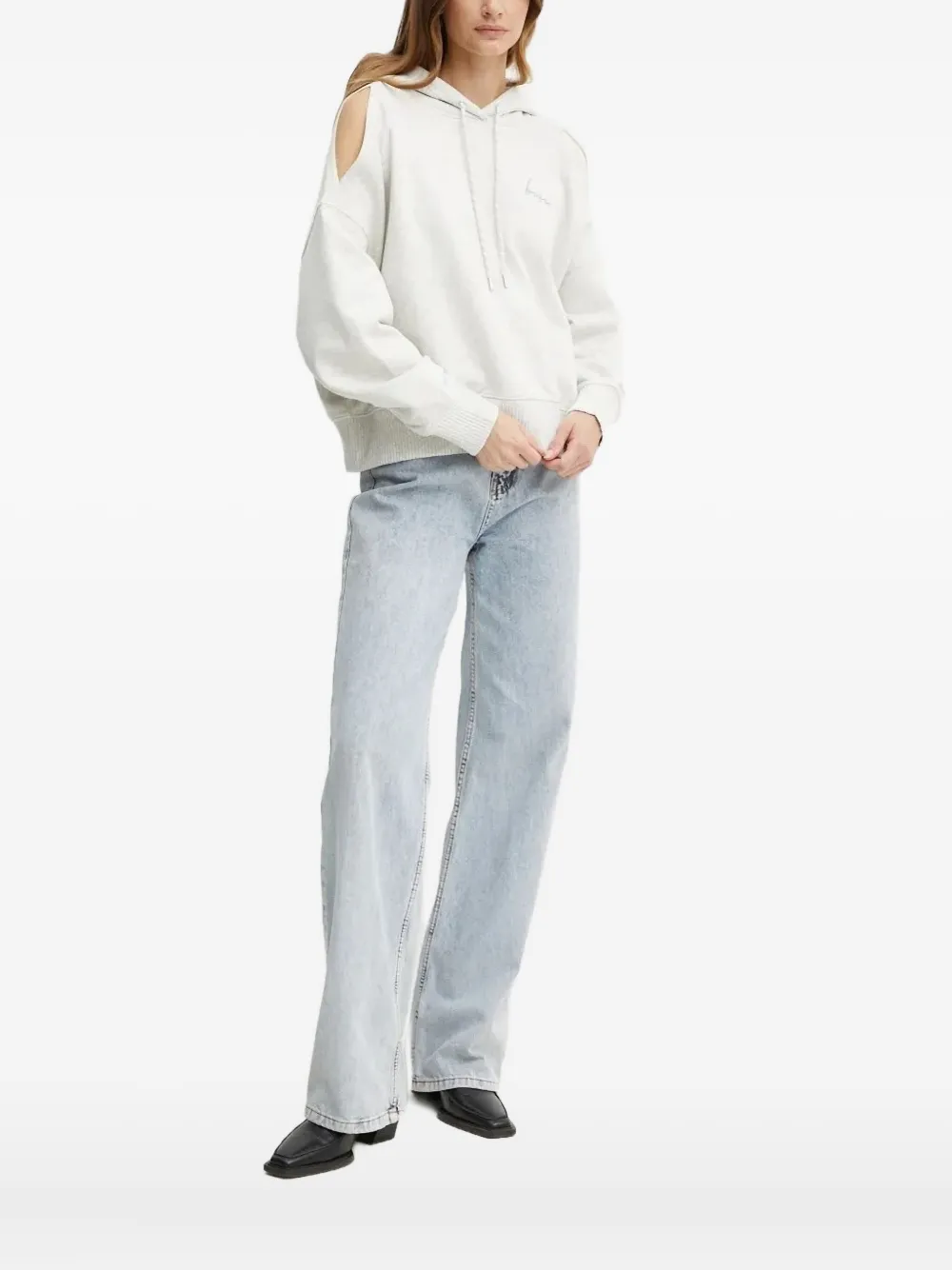 Hugo Boss Logo-embroidered Cut-out Hoodie In White